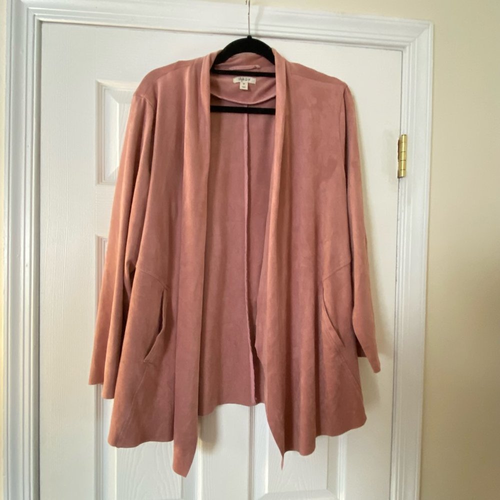 2X Style & Co. Faux-Suede Jacket with Pockets, Dusty Pink,